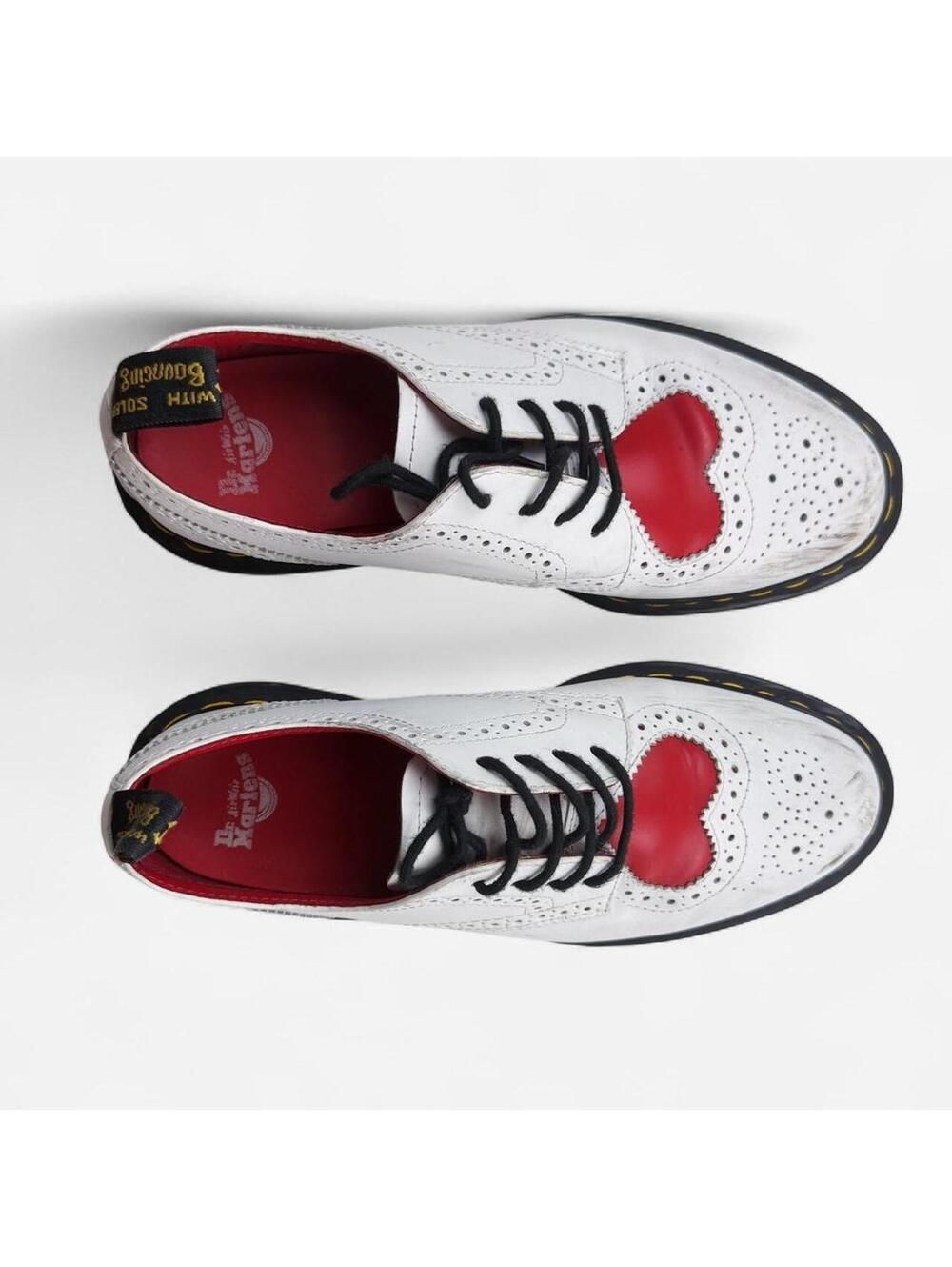 Dr. Martens 3989 Red Heart Wingtip Brogue Shoes in White